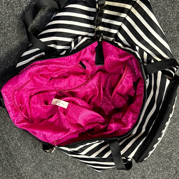 Kate Spade Black White Striped Pink Crossbody Satchel Foldover Purse Bag SPARSE - Picture 2 of 7